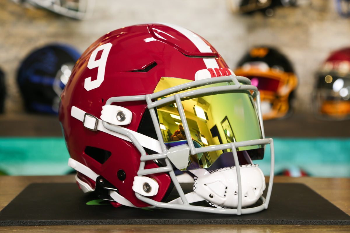 alabama football helmet raised Crimson Tide College Collectible Mini - Picture Inside clear dome package that shows off its beauty while protecting it from dust and damage alabama football helmet raised Alabama