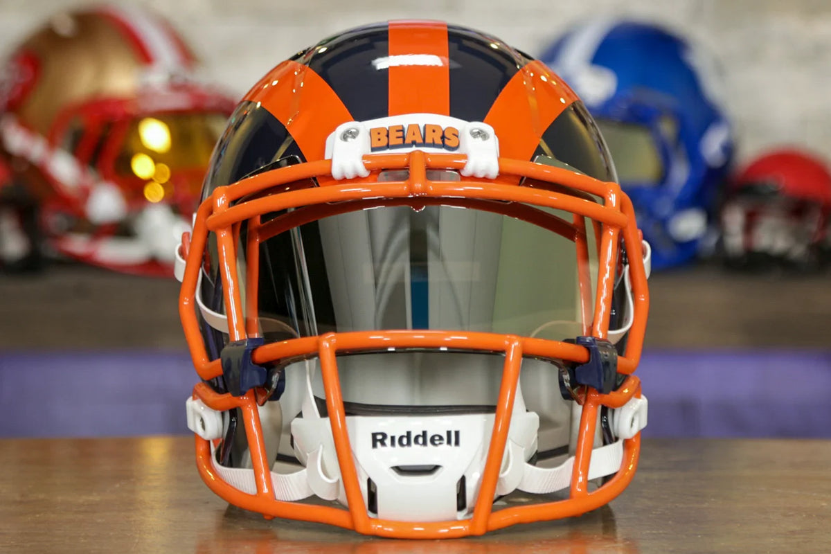 bears inc sells football helmets Chicago Riddell Display Helmet and Quick Release facemask Select Size:2XS (54-55) best st croix walleye Black_Brown