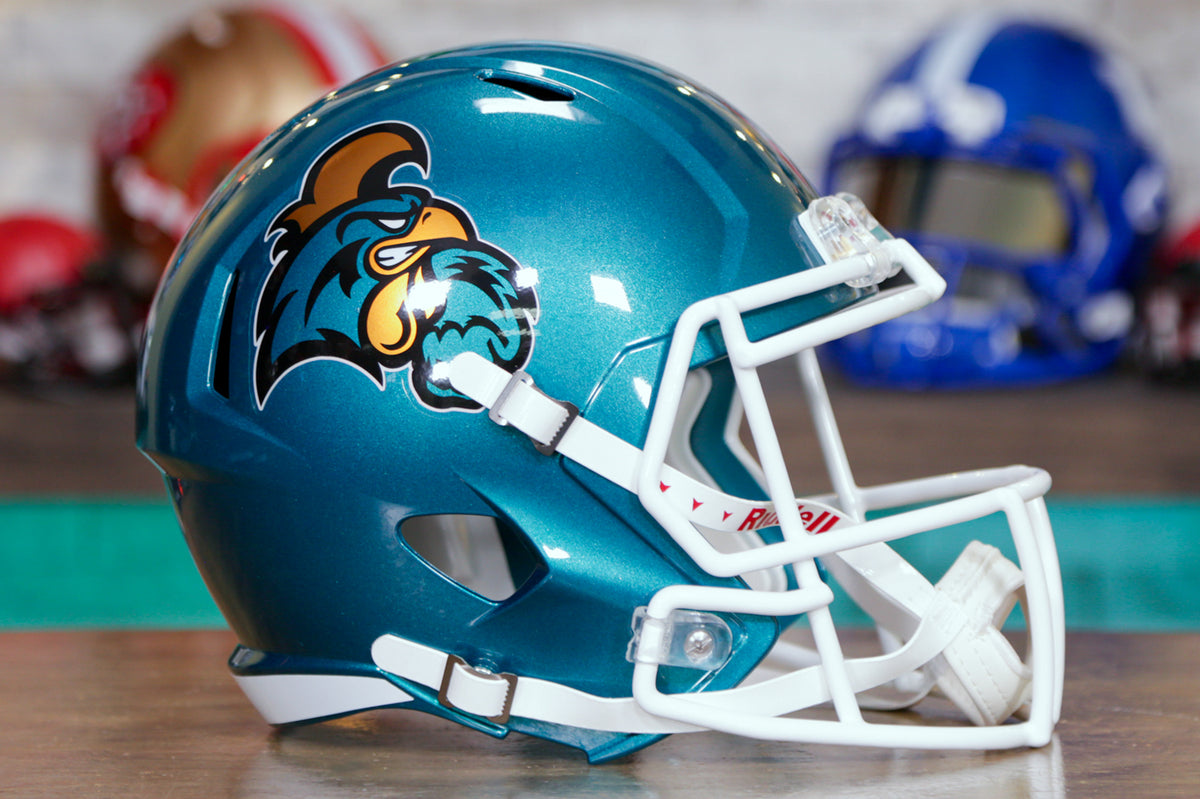 coastal carolina minatre football helmets Chanticleers Riddell Speed Display Helmet – Green Gridiron, Inc Color:Chartreuse Blue Back belt bag extender for this collectible Speed Mini product-url_https://click.linksynergy.com/deeplink?id=VQuZME68Gx4&mid=45892&murl=https://www.coachoutlet.com/products/west-backpack-in-signature-canvas-with-varsity-stripe/CV922-QBYFF.html