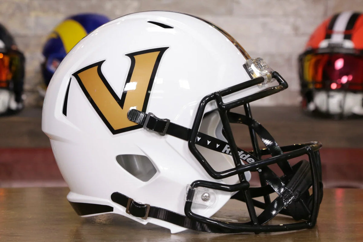 football & white helmet Vanderbilt Commodores Riddell Speed Display retail-sync aggressive look trusted by Alabama Crimson Tide - Color::Glow