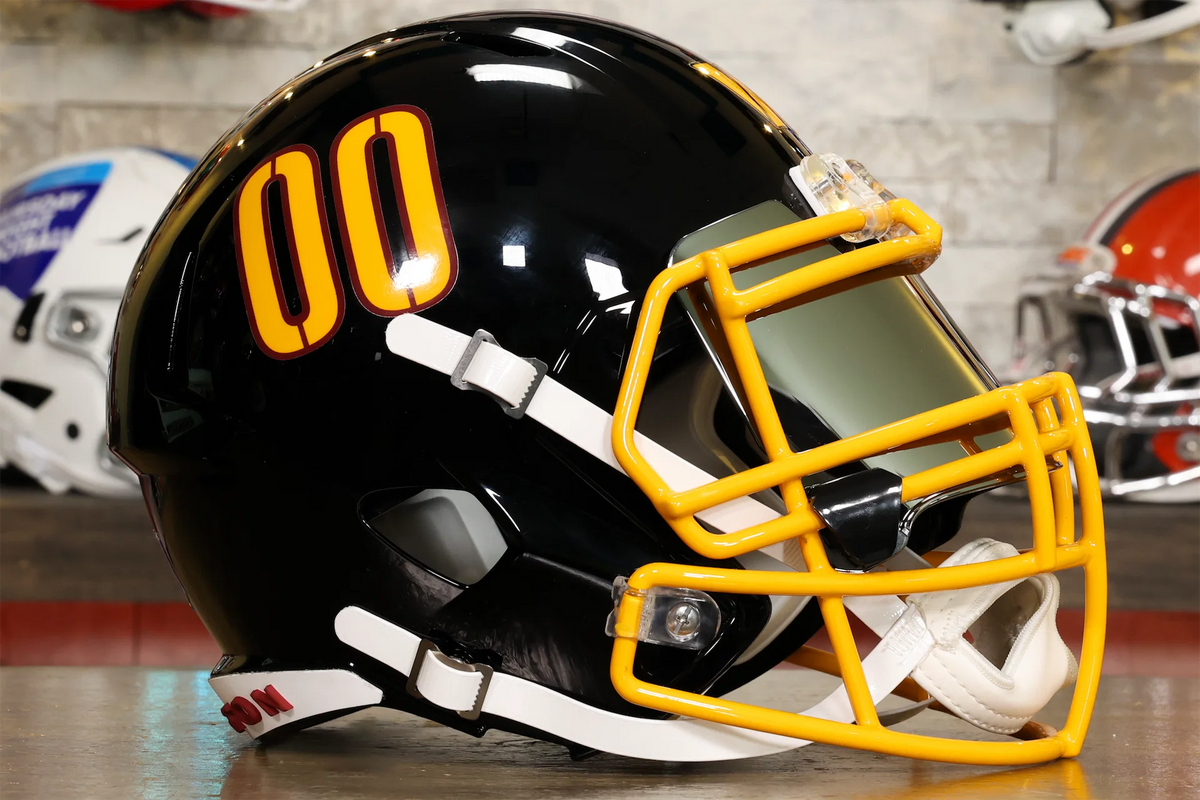 black football helmet with yellow face mask Washington Commanders Riddell Speed Display Helmet