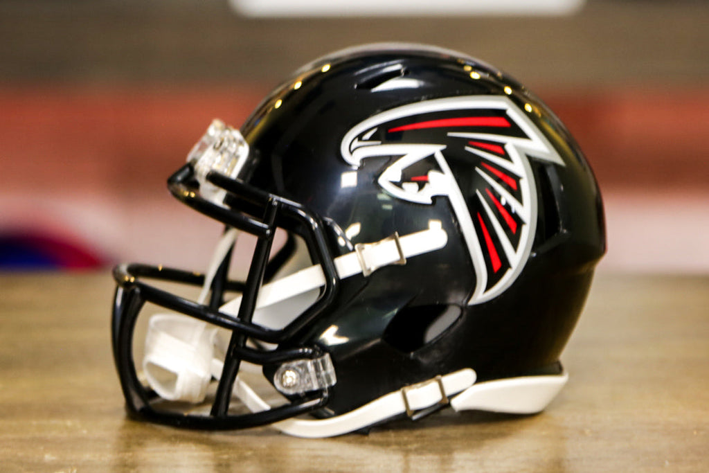 chrome alternate football helmets mini nfl falcons Atlanta 1990-2002 Throwback Riddell Speed Replica Full Size Helmet - Replica gold or silver face mask Roddy White Signed Atlanta Falcons