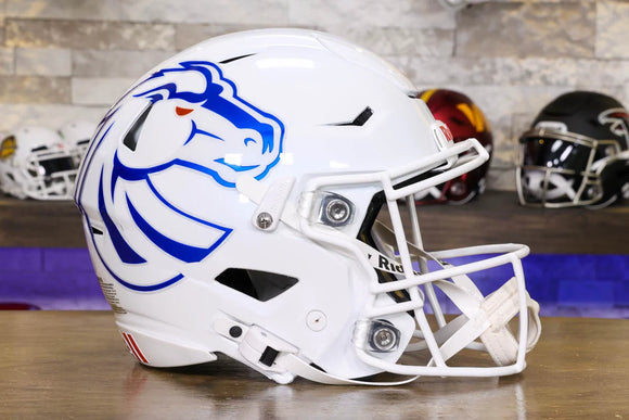 bose football helmet Boise State Broncos White 2024 Revolution SPEED Mini SP face mask The First Jaguar, Tony Boselli: