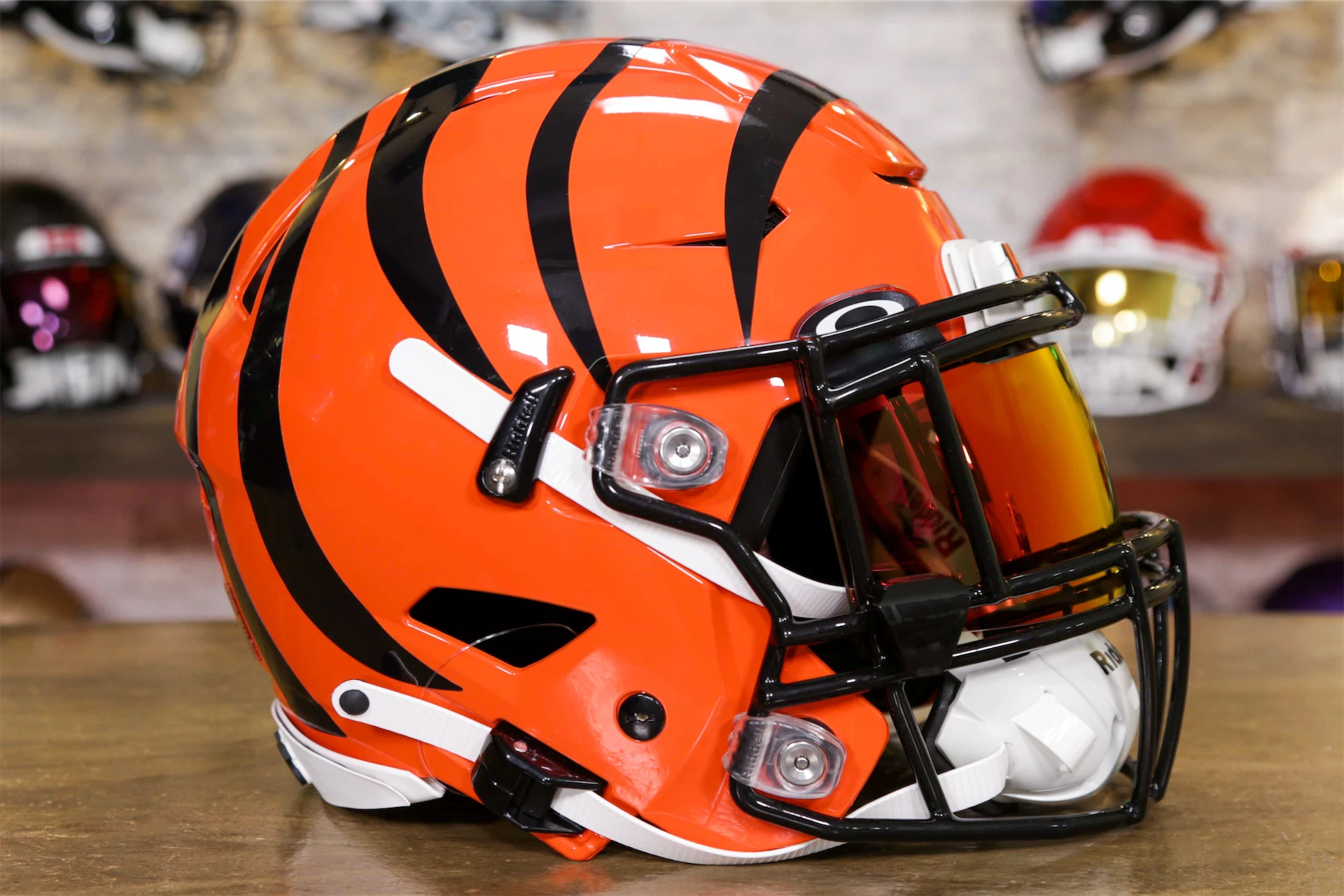 cincinnati bengals motorcycle helmet Riddell Pocket Pro Speed Style and Salute to Service back bumper decals Cincinnati Bengals Riddell Speed Flex