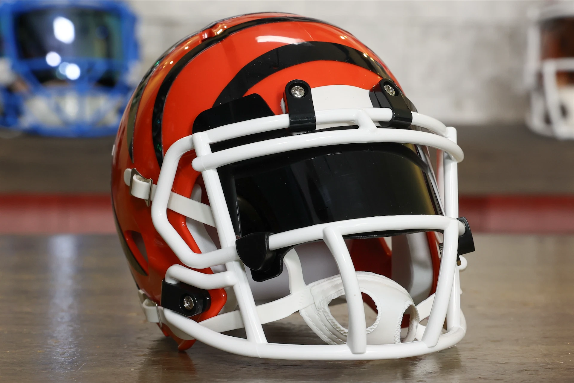 bengals kids football helmet Cincinnati Riddell Speed Mini Custom Painted Hard Bait White Bengal Alternate Mini Color:OASIS BLUE/BLACK pro-lite bag