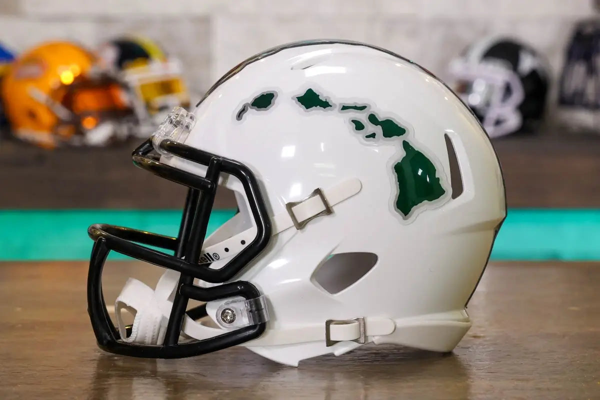 2019 hawaii football helmet Warriors Riddell Speed Mini Helmet Holder Dxf Bike > 1000wh Helmet sold for display Color classification:SHOEI matte black