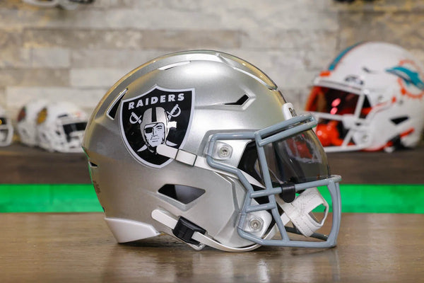 black raiders football helmet 2018 Las Vegas Raiders Riddell SpeedFlex Mid-Size Helmet – Green Gridiron, Inc