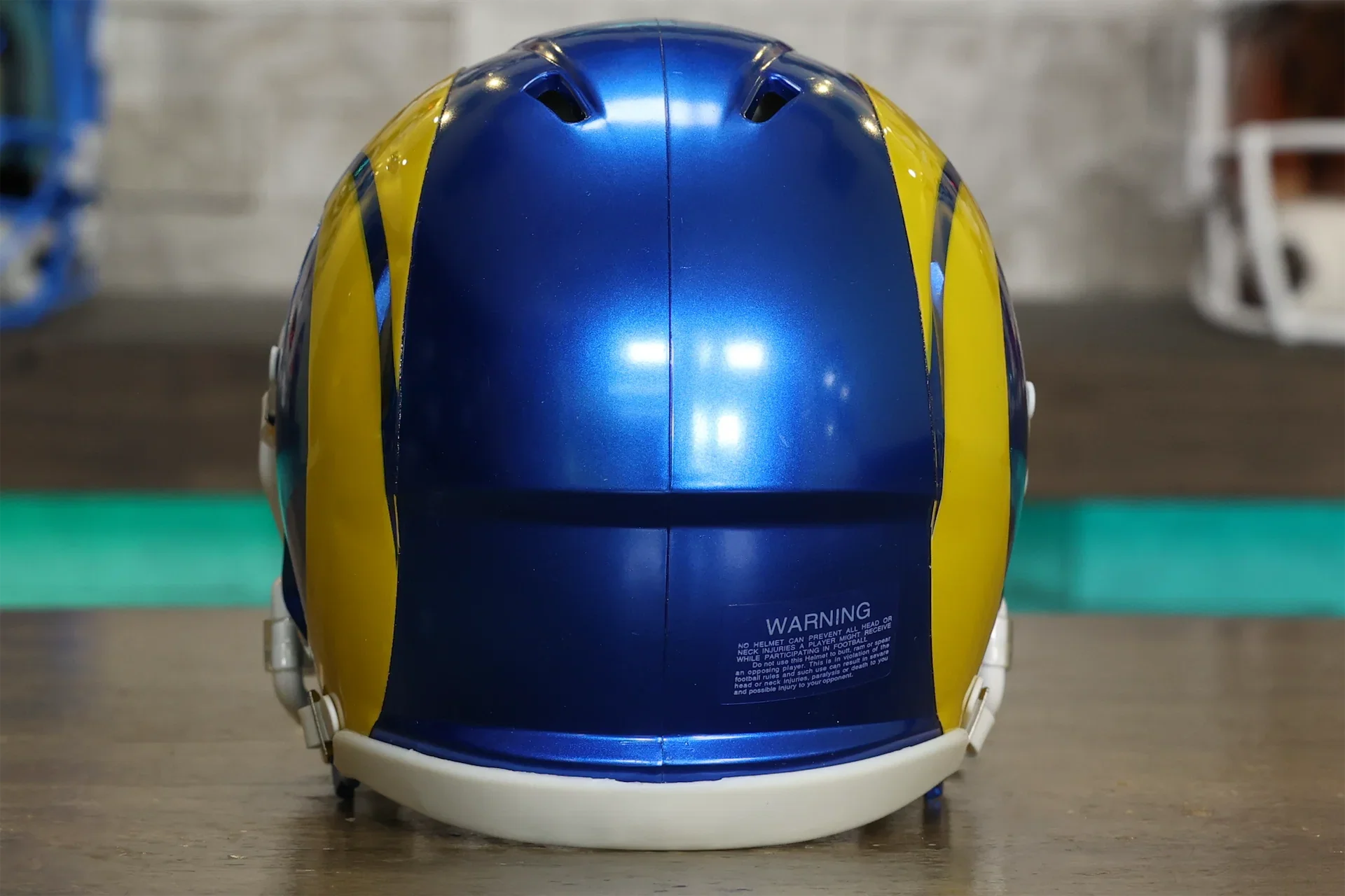 blue and yellow play football helmet Los Angeles Rams Riddell Speed Mini Helmet