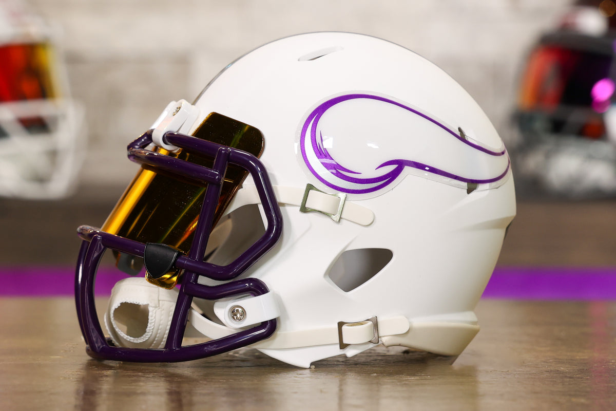 Mini Casque Vikings Minnesota NFL Casque Miniature Vikings Minnesota  Réplique Riddell – Style Speed – Super Bowl 2024 – Taille Unique – Couleur  Blanc – NFL Officiel Casque Réplique NFL, image size:1200x800