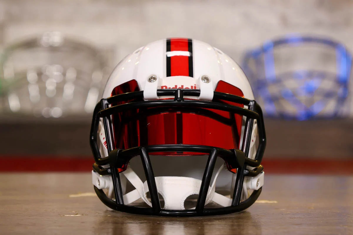 black football helmet with white face mask NC State Wolfpack Riddell Speed Mini Helmet