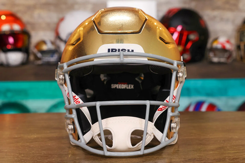 Notre Dame Fighting Irish Riddell SpeedFlex Helmet - HydroFX Gold Green Gridiron, Inc. Notre Dame Fighting Irish Riddell SpeedFlex Helmet - HydroFX Gold Green Gridiron, Inc.