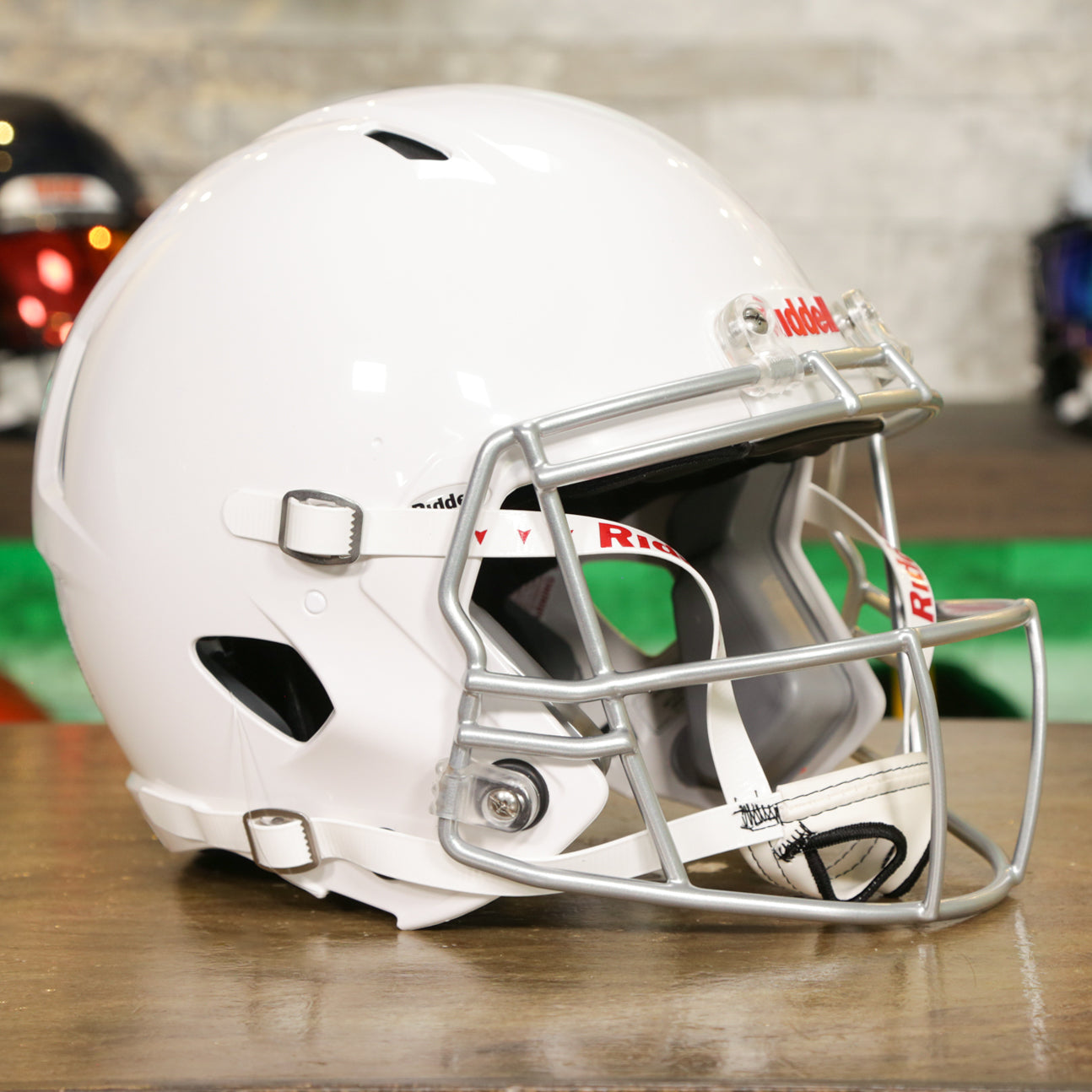 extra small white football helmet Matte with White Mask Blank Riddell Revolution Speed Mini (Decorative Mini Helmet - NOT Wearable field designs Antonio Gates Signed San Diego