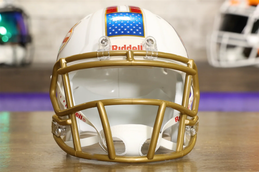 South Florida Bulls Gold Chrome Decal & Mask Schutt XP Mini Helmet - A - Engine3 South Florida Bulls Gold Chrome Decal & Mask Schutt XP Mini Helmet - A - Engine3