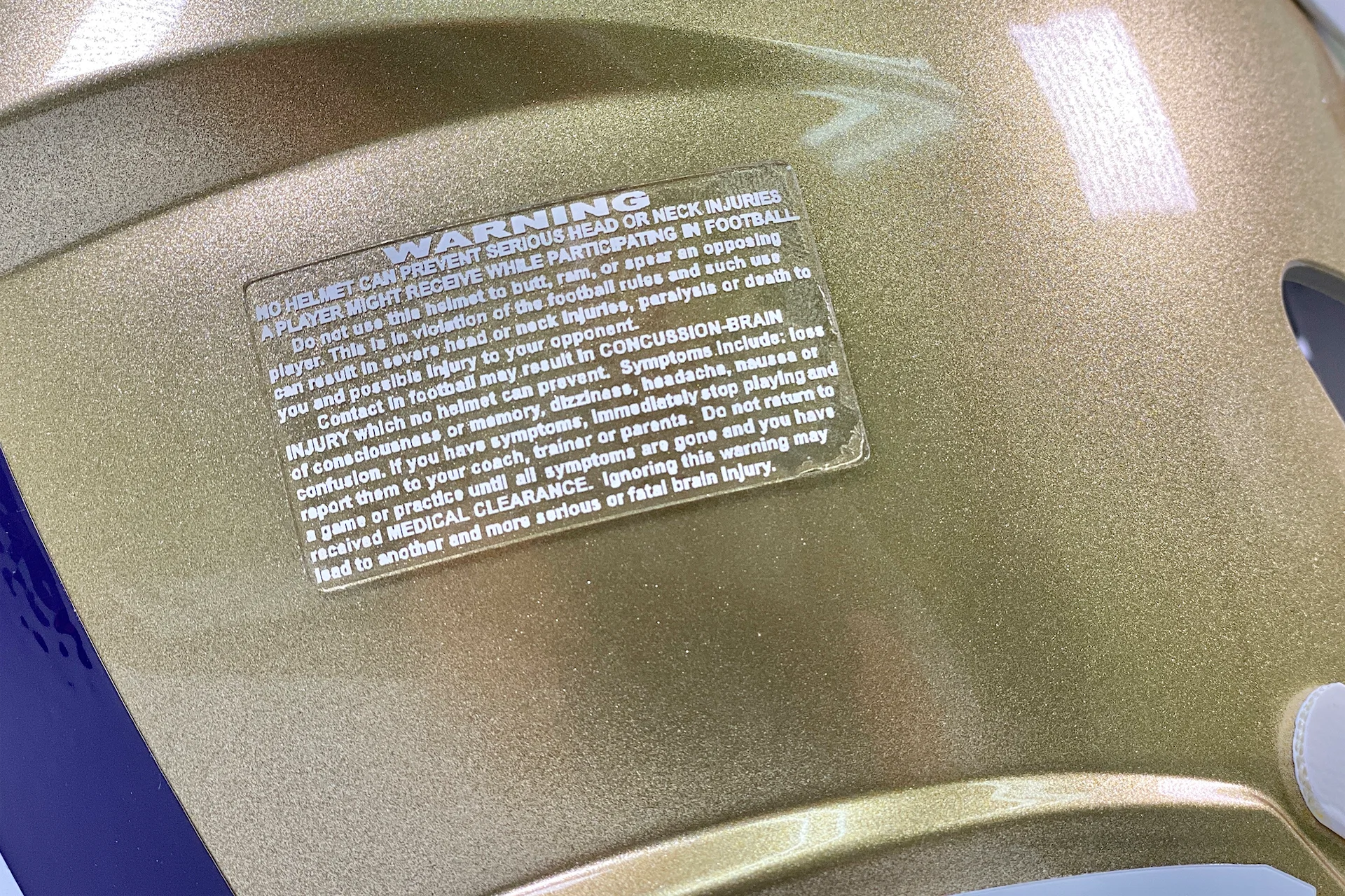 Warning Label Decal For Football Helmets Royal/Seattle Blue