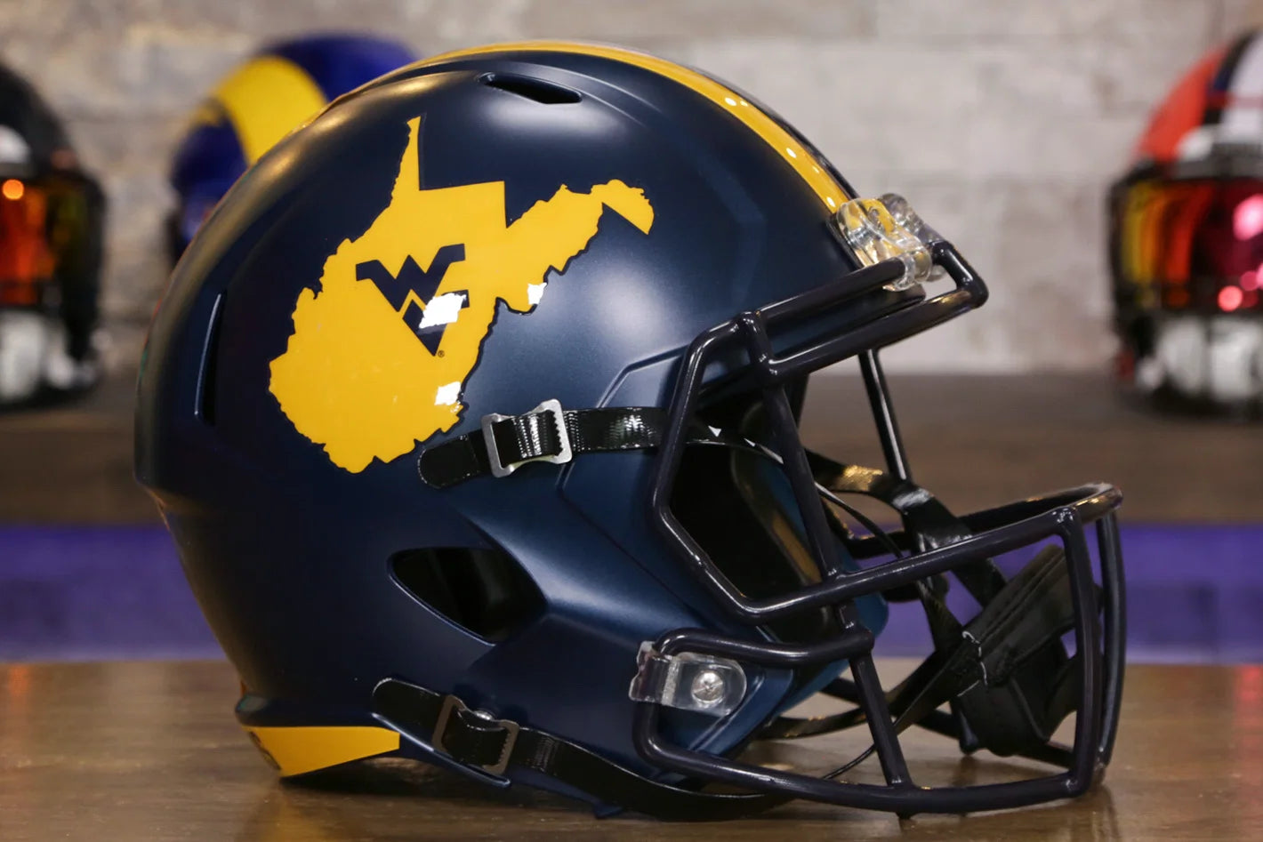 West Virginia Mountaineers Riddell Speed Display Helmet Navy Country Roads Alternate