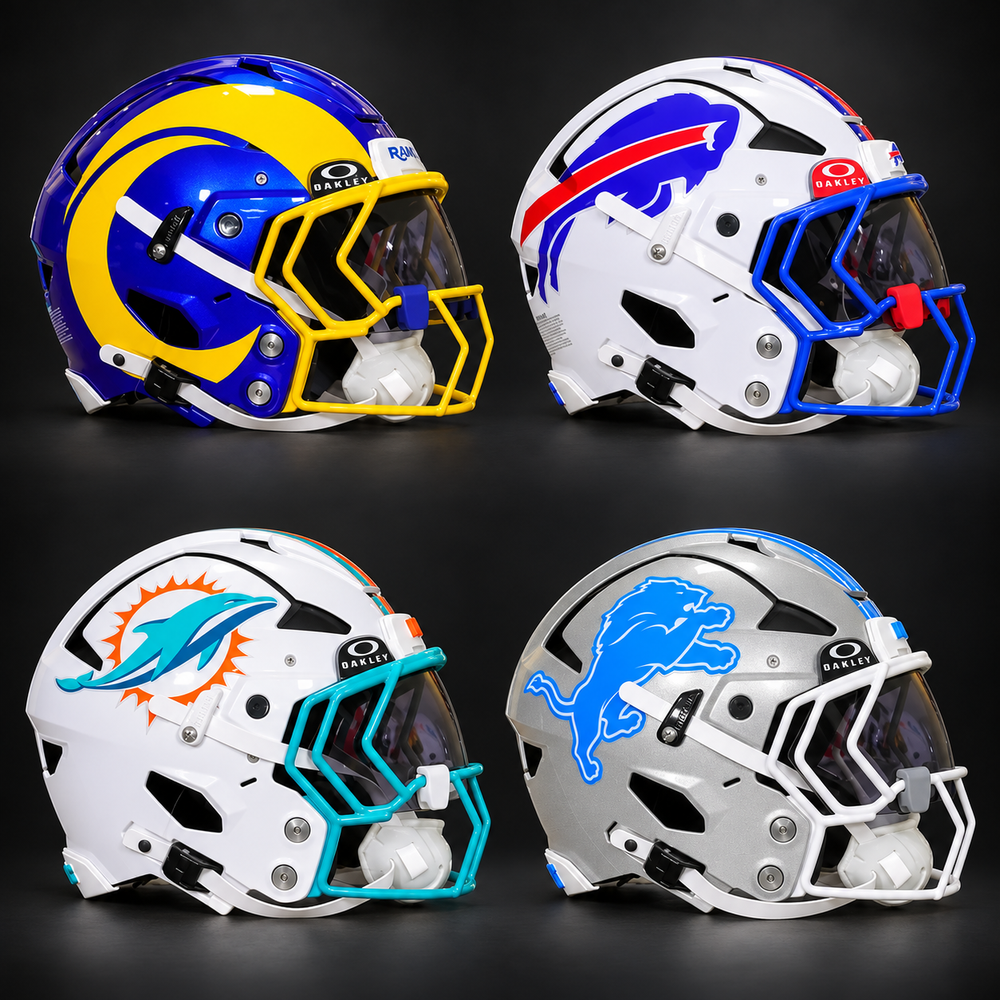 Rams, Bills, Dolphins, and Lions GG Edition Axiom helmets