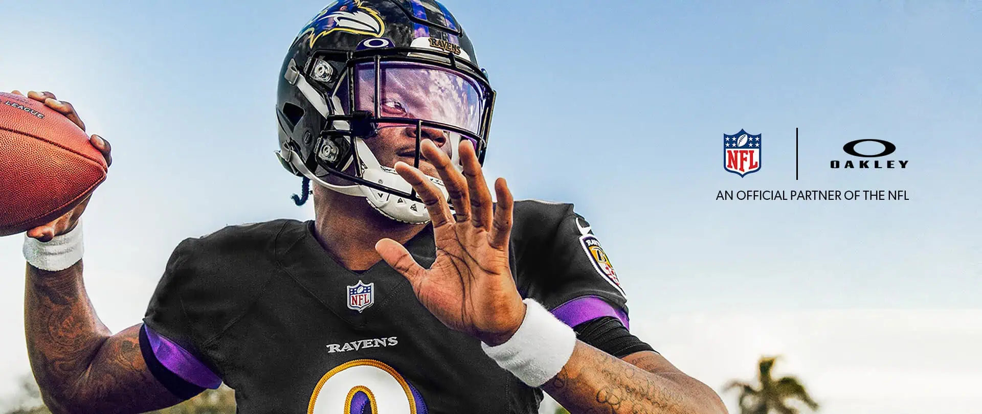 Football player wearing a helmet visor