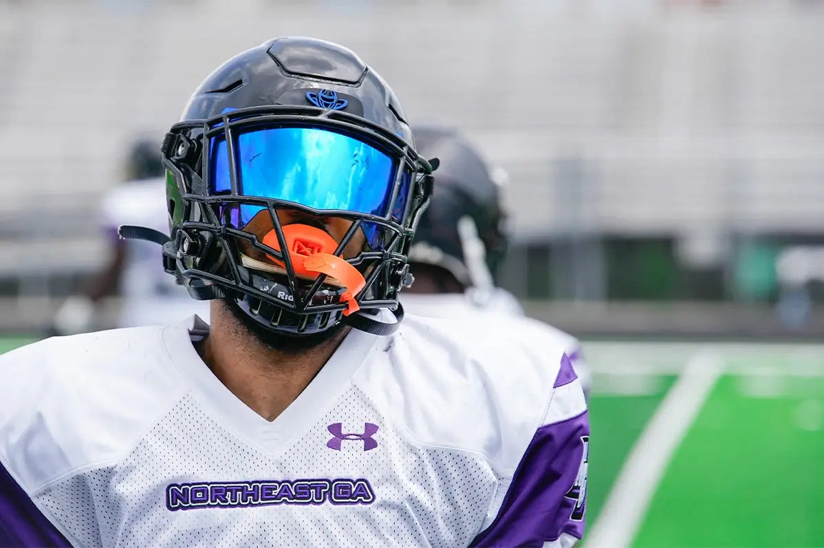 custom football helmet Decals while the Flex System in the shell and facemask helps reduce impact force where it counts We went chrome crazy on